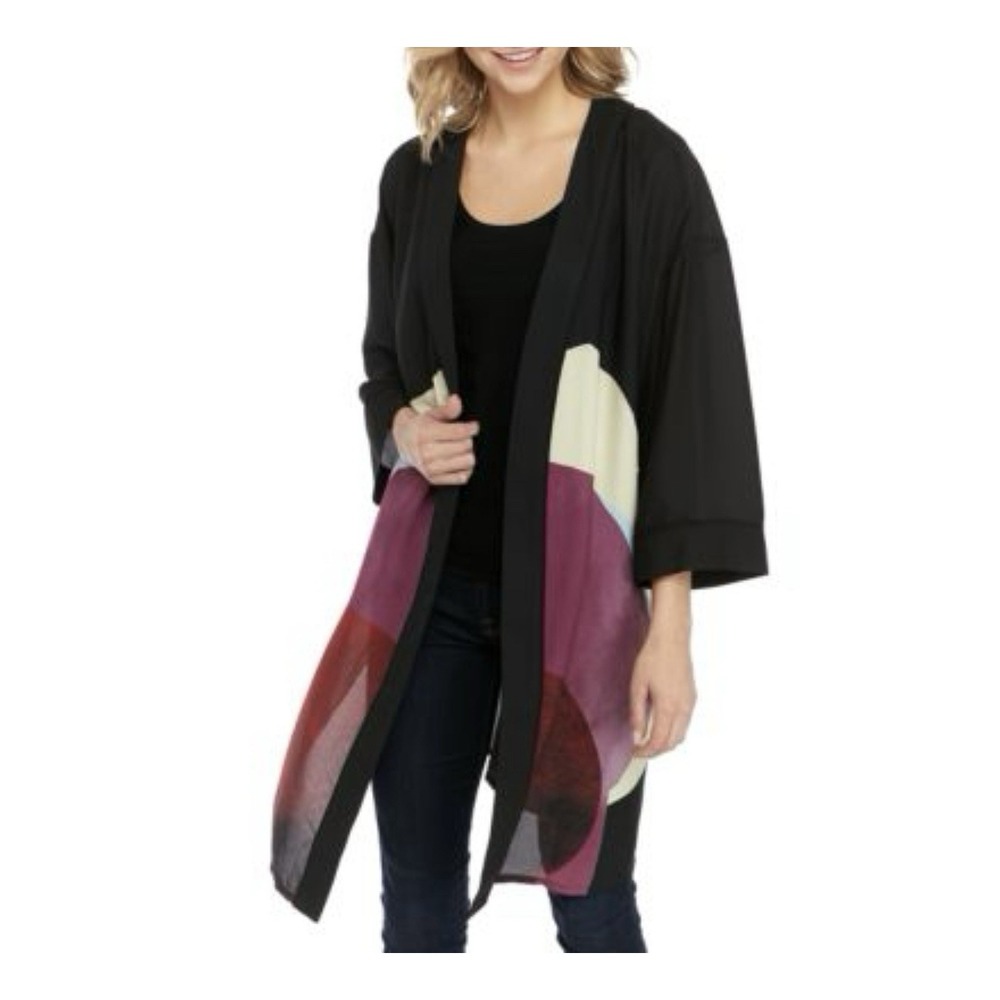 Joan Vass New‎ York Small Graphic Abstract Kimono Jacket Open Front Cardigan